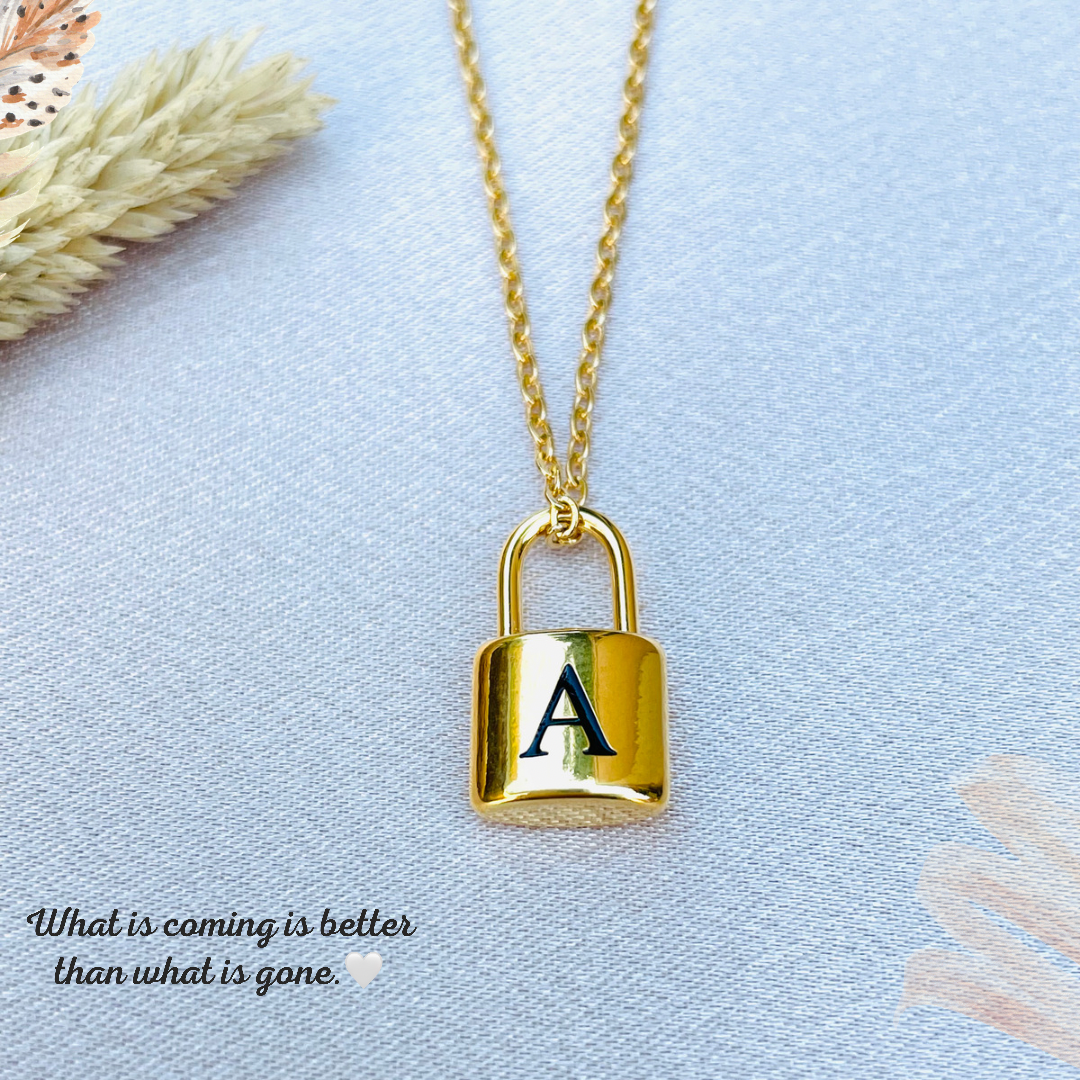 Initial letter necklace gold chain lock#-02750SSN-27