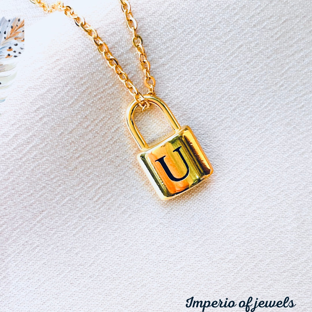 Initial letter necklace,gold chain,lock#-0769SSN-07