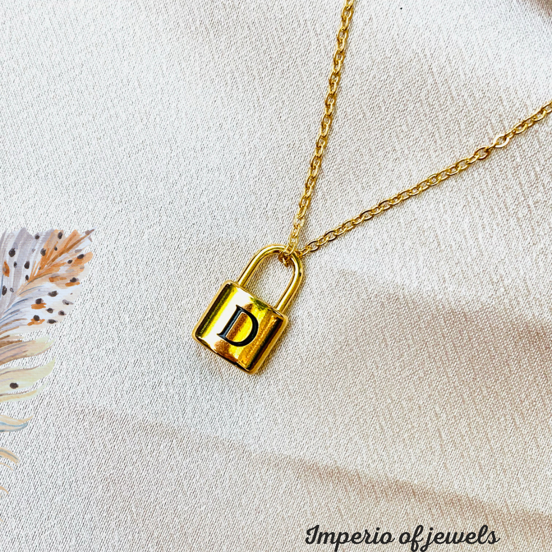 Initial letter necklace,gold chain lock,#-02452SSN-24