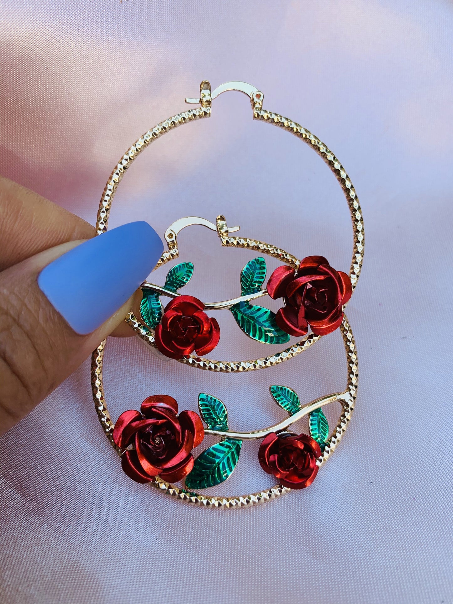 Gold plated Red Rose, Hoop Earrings jewelry/earrings/gold/silver#06RRH/