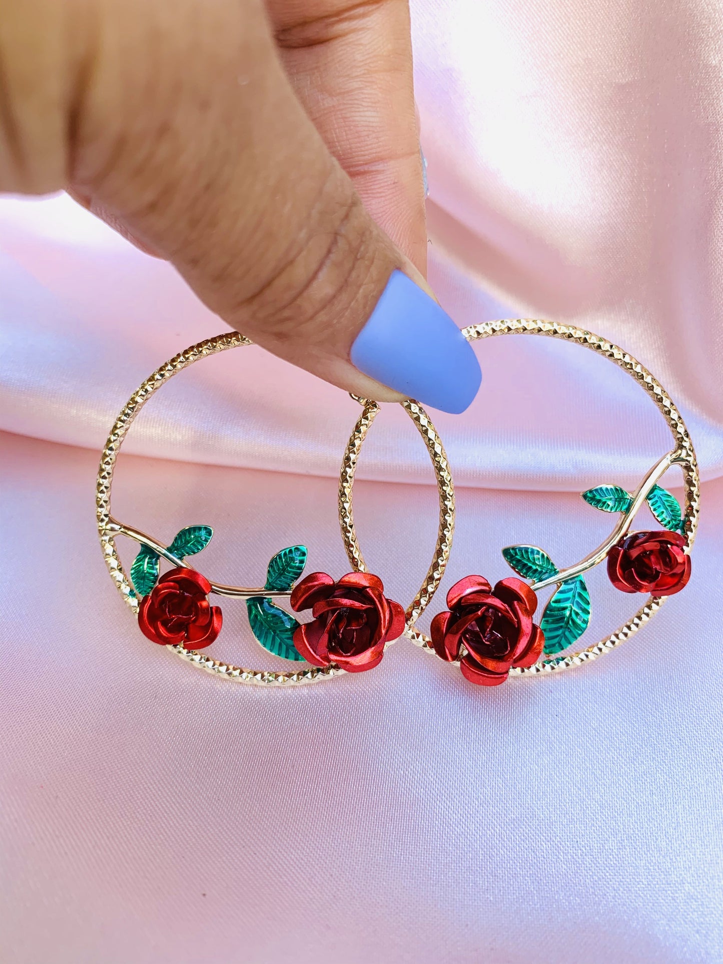 Gold plated Red Rose, Hoop Earrings jewelry/earrings/gold/silver#06RRH/