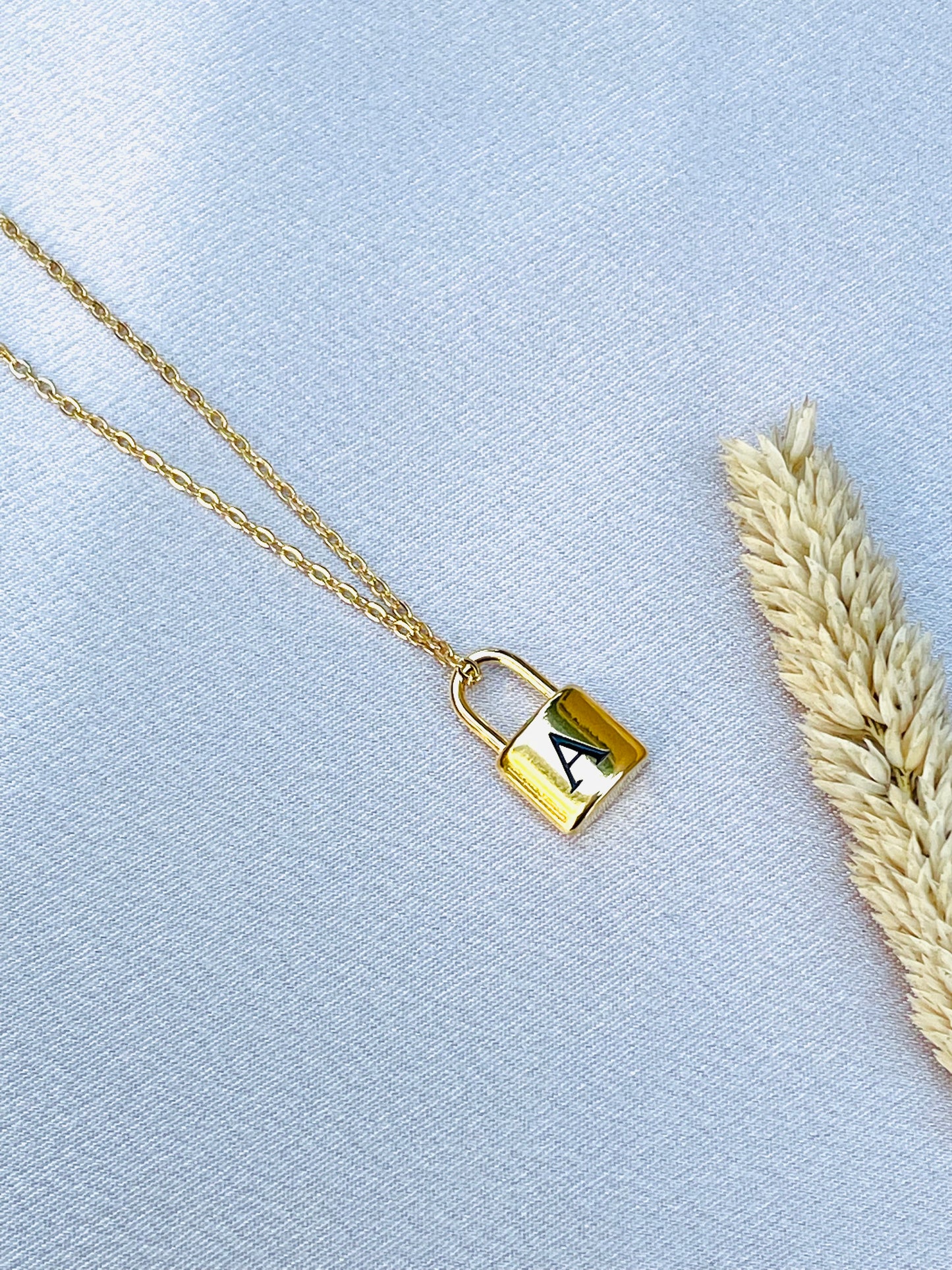 Initial letter necklace gold chain lock#-02750SSN-27