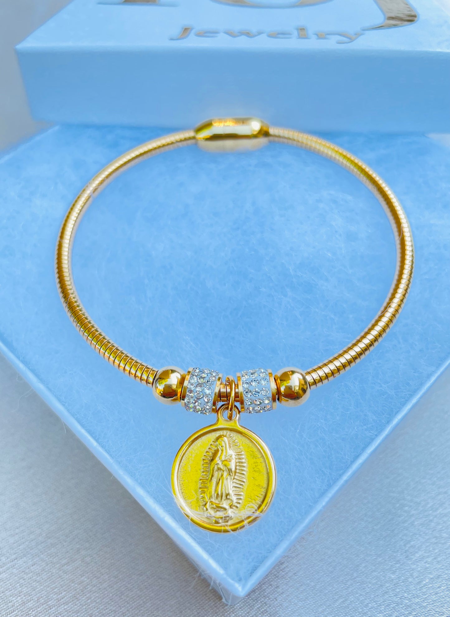 Cable virgin mary bracelet,gold charms,jewelry#024Cvmb-24