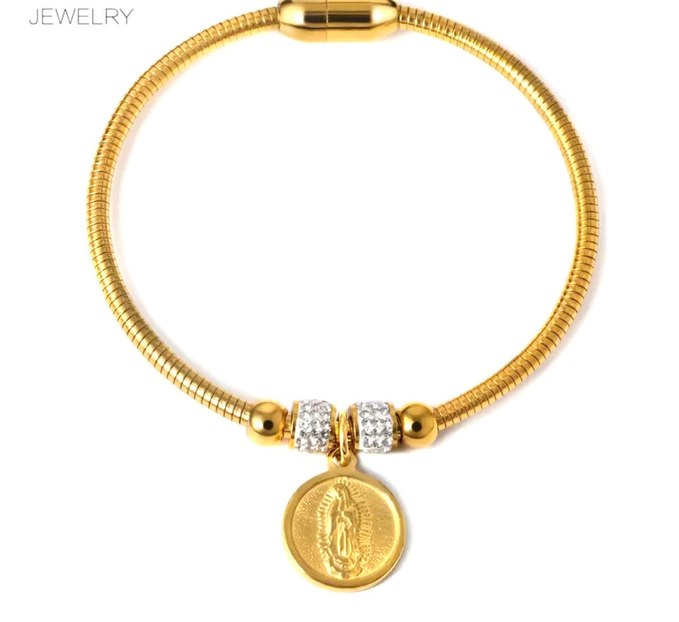 Cable virgin mary bracelet,gold charms,jewelry#024Cvmb-24